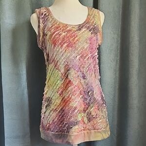 Christopher & Banks Ruched Pink & Yellow Sleeveless Tank Size Small